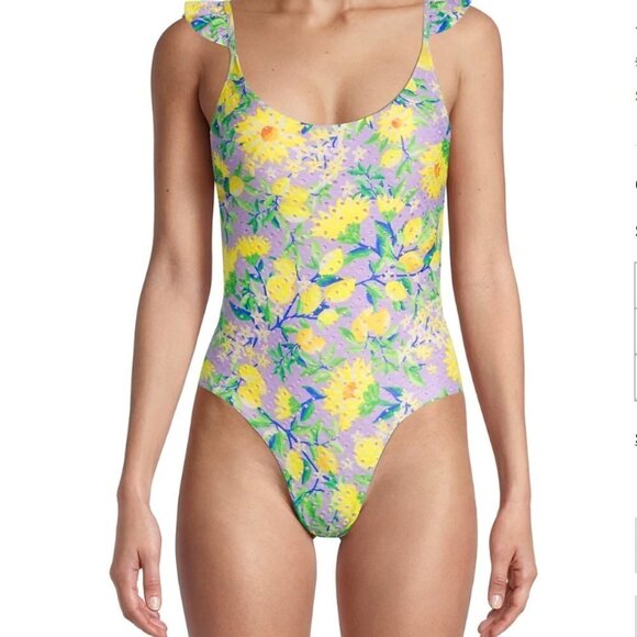 Farm Rio Lemon Drop Low-Back One-Piece Swimsuit - Picture 3 of 5